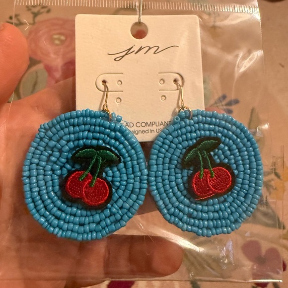 Jewelry - Blue Beaded‎ Cherry Earrings
